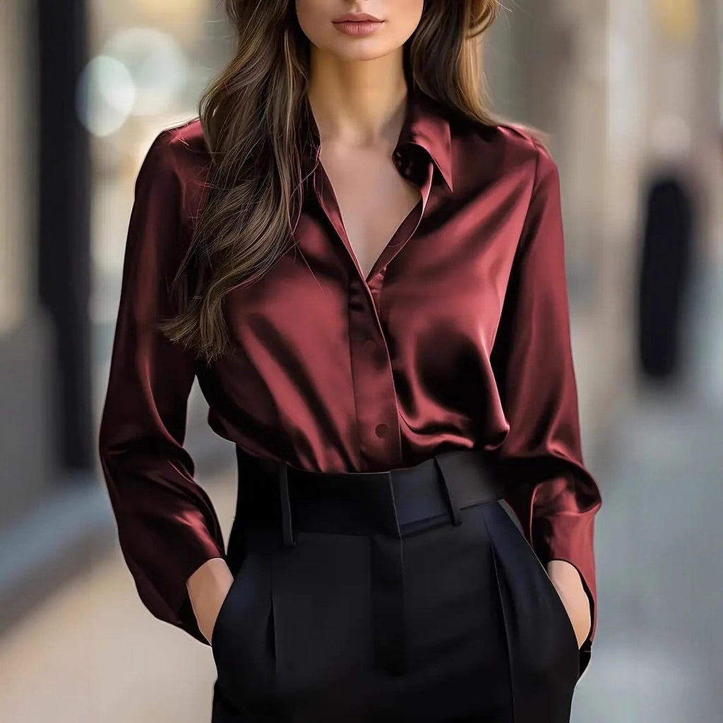 DYVIRA Satin-Feel Button-Up Blouse — supplier image 3