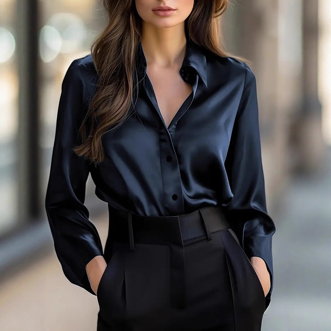 DYVIRA Satin-Feel Button-Up Blouse — supplier image 4
