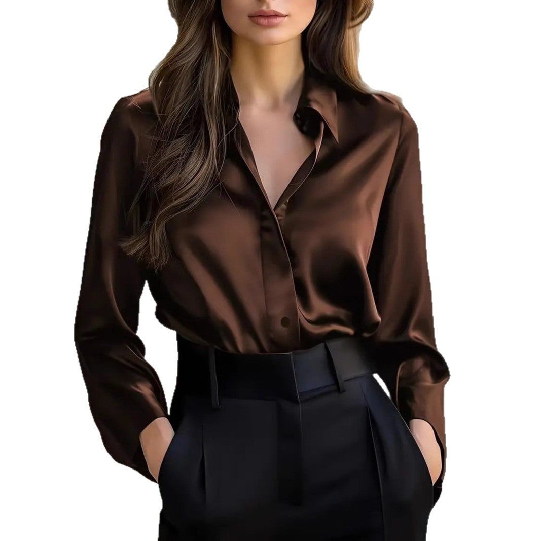 DYVIRA Satin-Feel Button-Up Blouse — supplier image 5