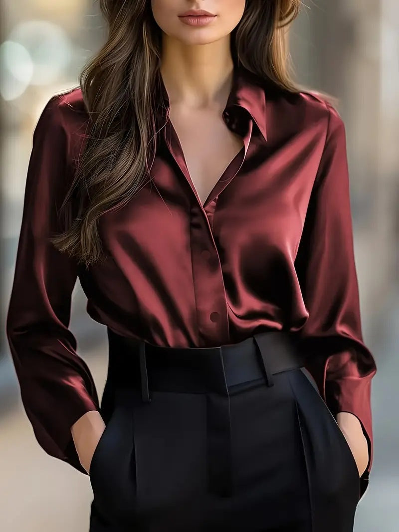 DYVIRA Satin-Feel Button-Up Blouse — supplier image 6