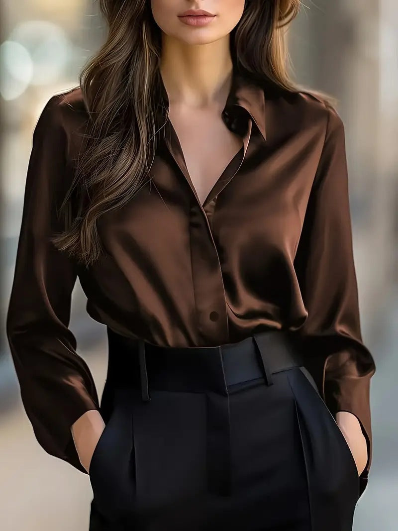 DYVIRA Satin-Feel Button-Up Blouse — supplier image 7