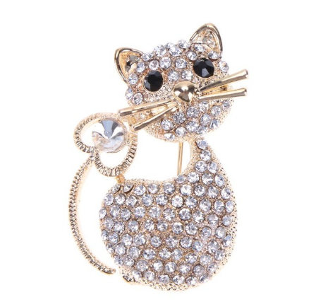DYVIRA crystal cat brooch