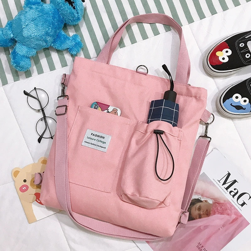 Pink canvas pocket tote