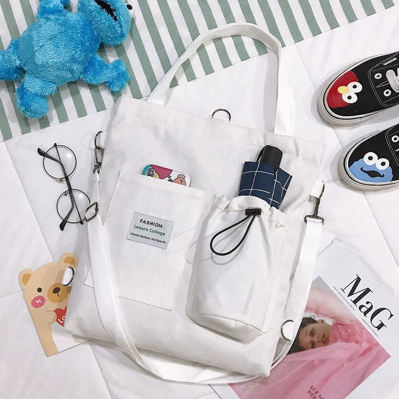 White canvas pocket tote