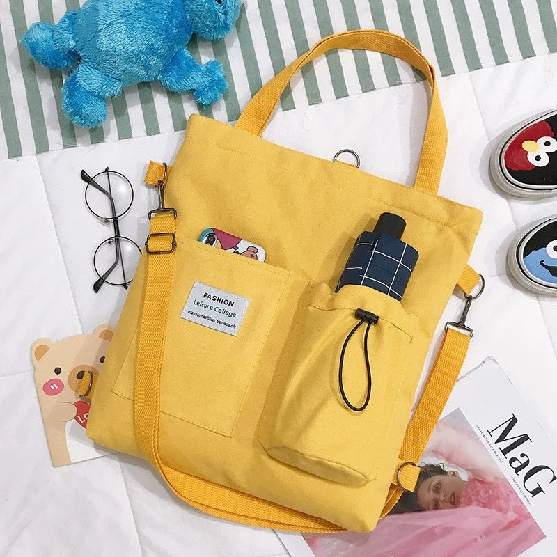 Yellow canvas pocket tote