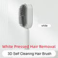 White one-touch self-cleaning hairbrush
